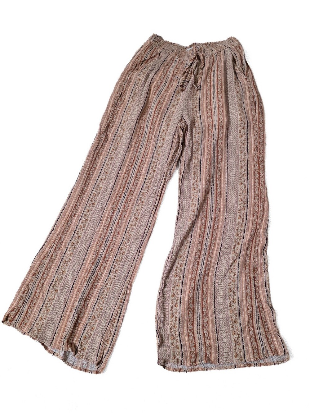 Paper Crane Boho Wide-Leg Lounge Pants in Beige/Pink Size XS